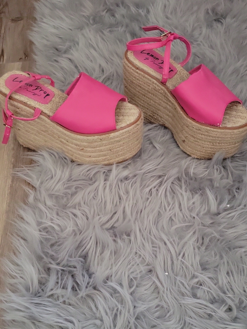Lemon Drop Los Angeles Hot Pink Espadrille Platform Wedges